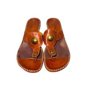 Clarks Artisan Collection Leather Wedge Sandal Studded Braided Trim Boho Cottage